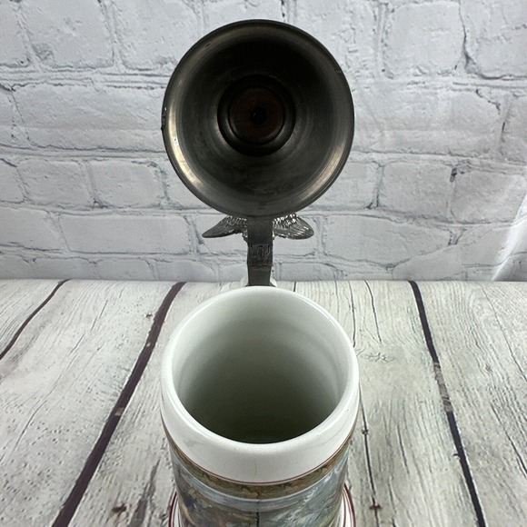 VTG House of Goebel Beer Stein Military Scene Horse Eagle Pewter Lid &Lithophane - Picture 8 of 16